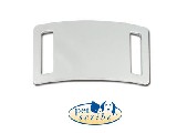 Medalion PetScribe din inox cromat, curbat pentru zgarzi si curele textile cu latimea maxima de 1.5 cm, dimensiune 3.8 cm latime si 2.1 cm inaltime;  - 53 RON